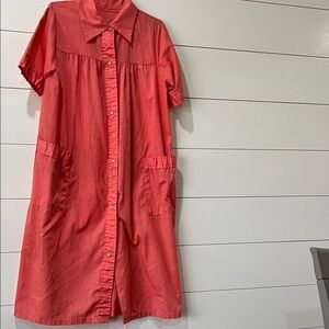 Coral Button-Front Short Sleeve housecoat